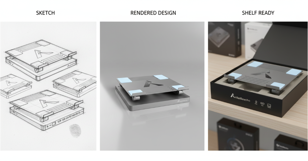 AtlasBase Pro - From Sketch to Shelf: Laptop stand with USB-C hub designed by Matrix Solutions